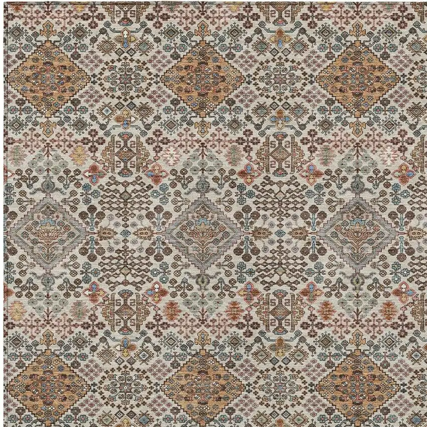 Beige And Copper Geometric Washable Indoor Outdoor Area Rug Photo 2
