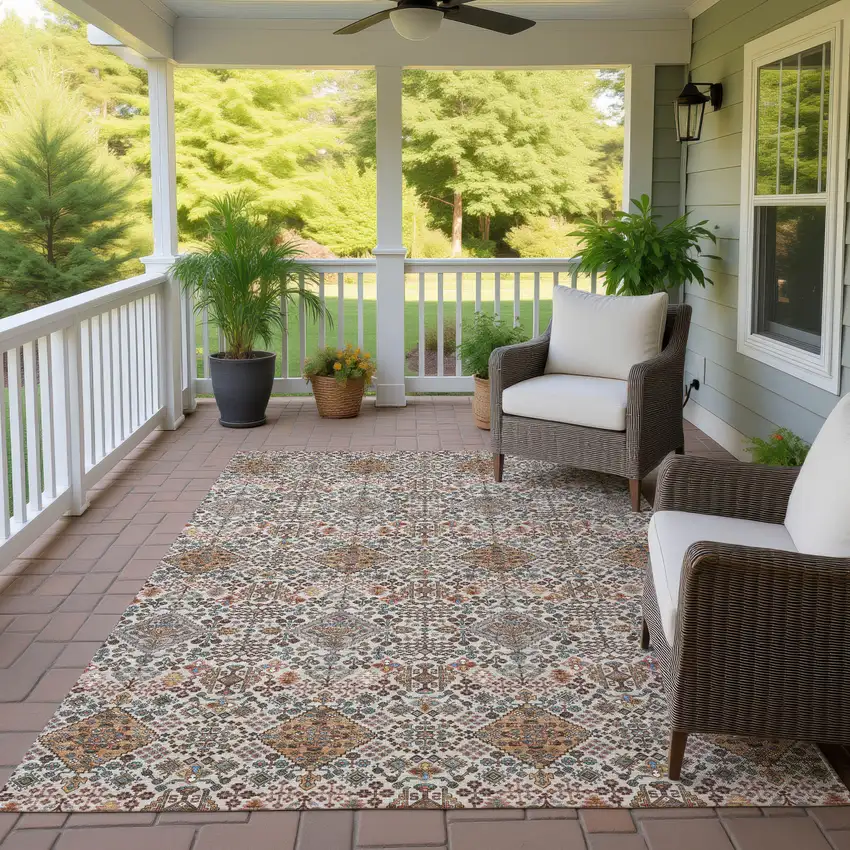 Beige And Copper Geometric Washable Indoor Outdoor Area Rug Photo 4