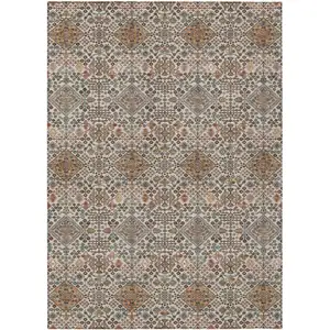 Photo of Beige And Copper Geometric Washable Indoor Outdoor Area Rug