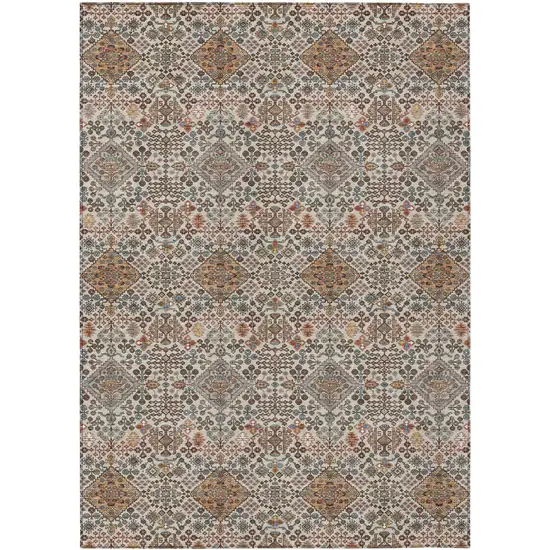 Beige And Copper Geometric Washable Indoor Outdoor Area Rug Photo 1