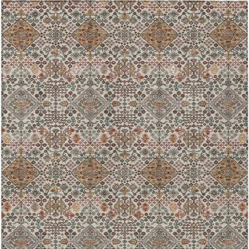 Beige And Copper Geometric Washable Indoor Outdoor Area Rug Photo 3