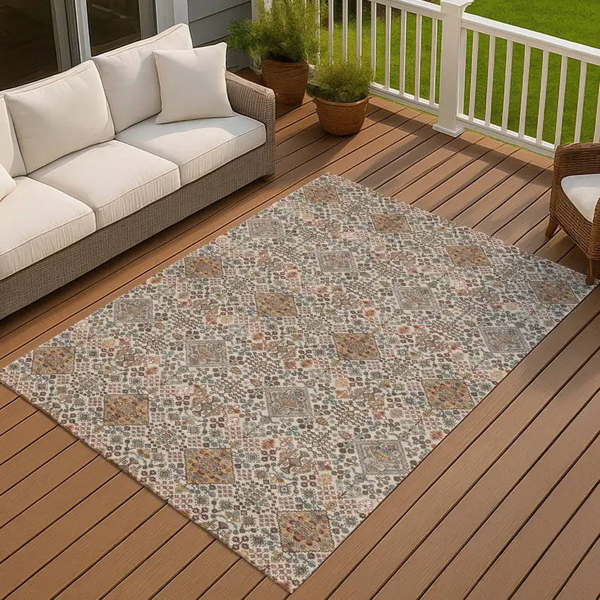 Beige And Copper Geometric Washable Indoor Outdoor Area Rug Photo 7