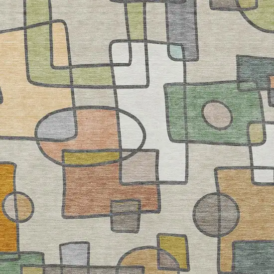 Beige And Copper Geometric Washable Indoor Outdoor Area Rug Photo 2