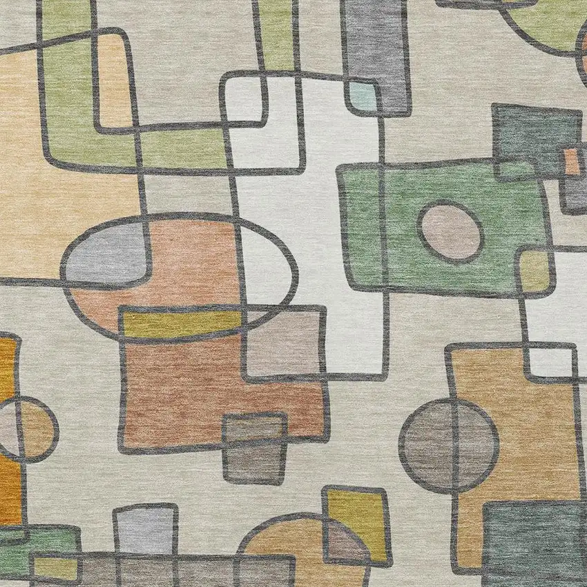Beige And Copper Geometric Washable Indoor Outdoor Area Rug Photo 2
