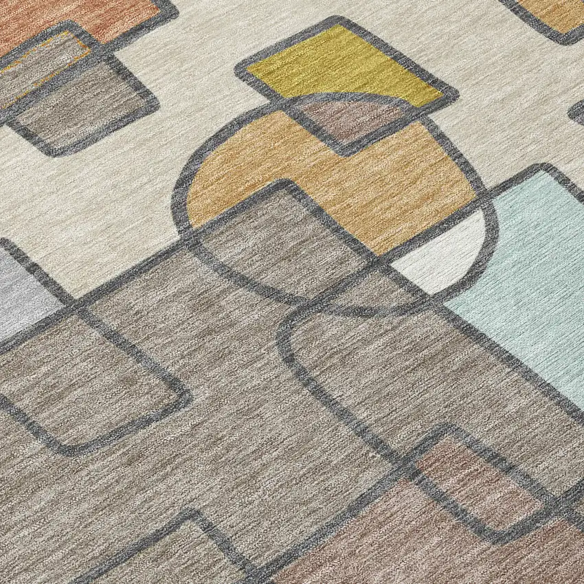 Beige And Copper Geometric Washable Indoor Outdoor Area Rug Photo 9