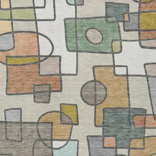 Beige And Copper Geometric Washable Indoor Outdoor Area Rug Photo 2