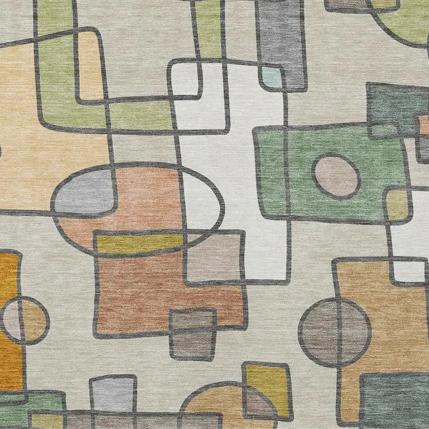 Beige And Copper Geometric Washable Indoor Outdoor Area Rug Photo 2
