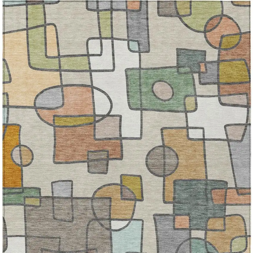 Beige And Copper Geometric Washable Indoor Outdoor Area Rug Photo 3