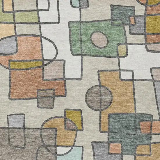 Beige And Copper Geometric Washable Indoor Outdoor Area Rug Photo 2