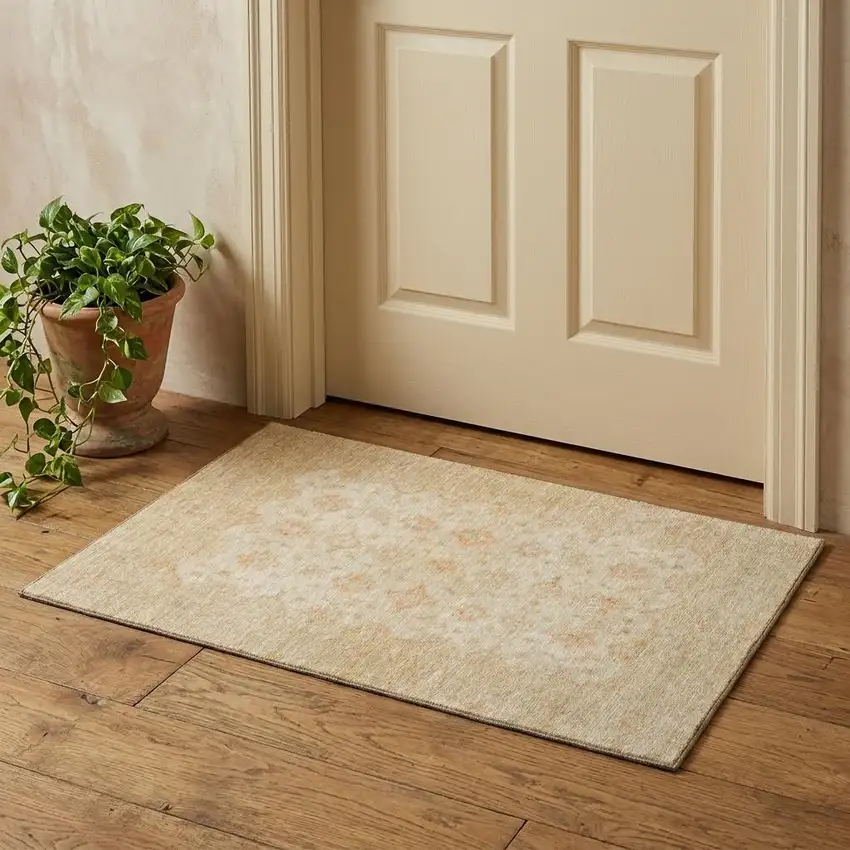 Beige And Copper Oriental Washable Area Rug With UV Protection Photo 1