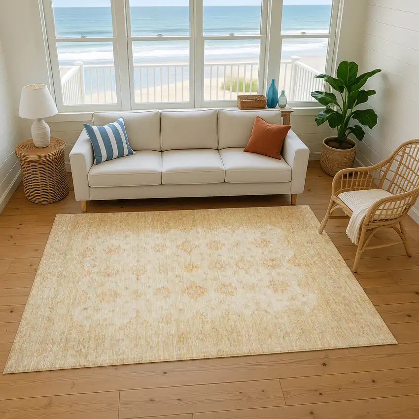 Beige And Copper Oriental Washable Area Rug With UV Protection Photo 5