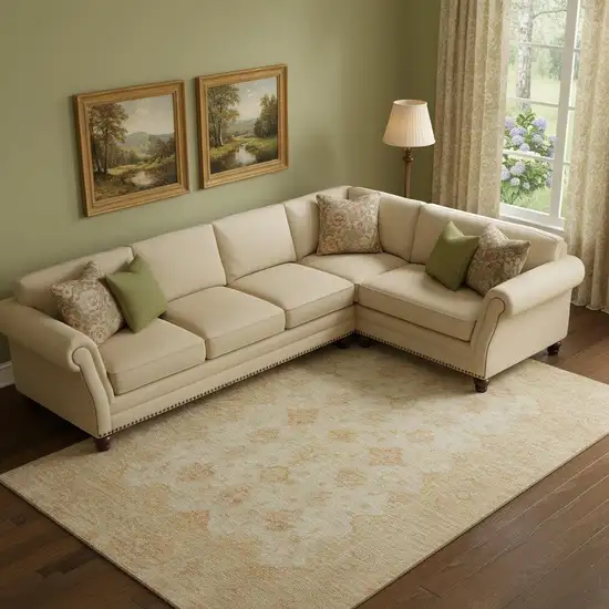 Beige And Copper Oriental Washable Area Rug With UV Protection Photo 2