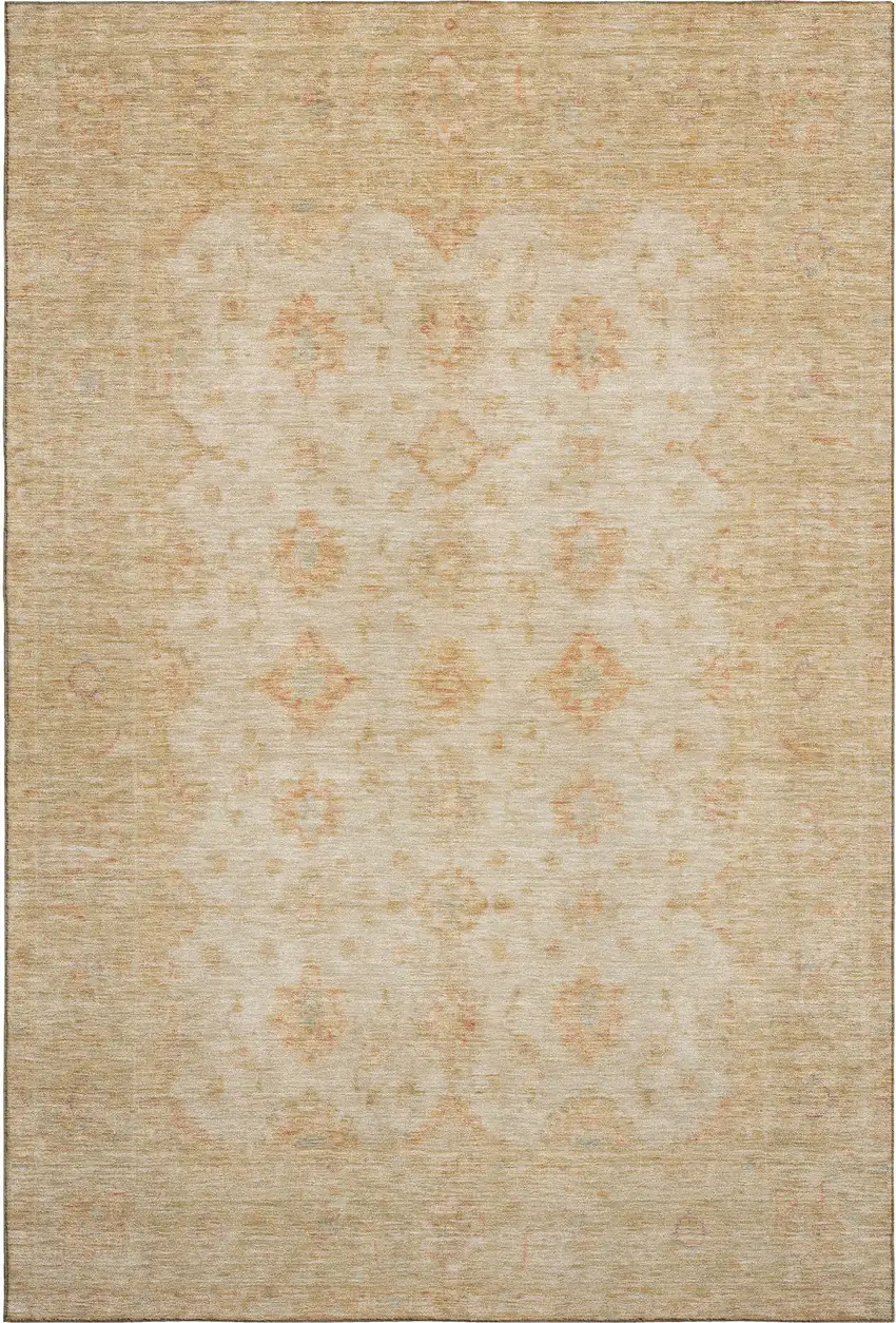 Beige And Copper Oriental Washable Area Rug With UV Protection Photo 1