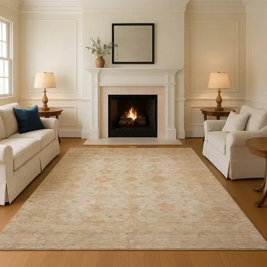 Beige And Copper Oriental Washable Area Rug With UV Protection Photo 4