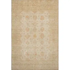 Photo of Beige And Copper Oriental Washable Area Rug With UV Protection
