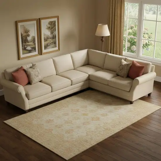 Beige And Copper Oriental Washable Area Rug With UV Protection Photo 2