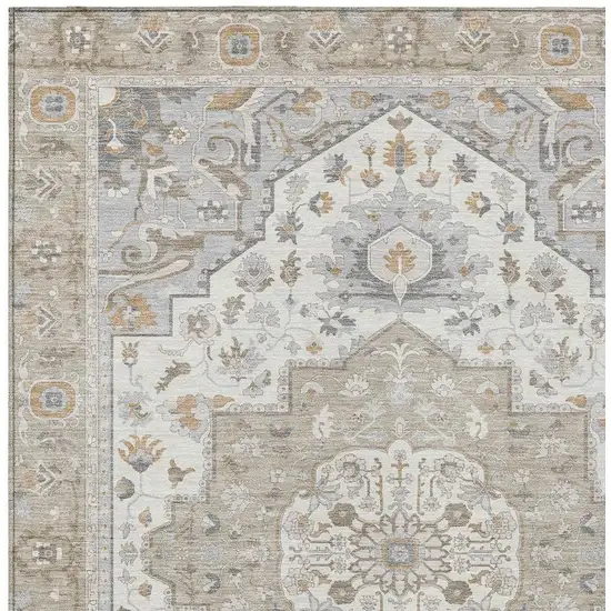 Beige And Copper Oriental Washable Indoor Outdoor Area Rug Photo 5