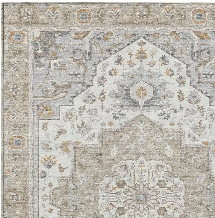 Beige And Copper Oriental Washable Indoor Outdoor Area Rug Photo 5