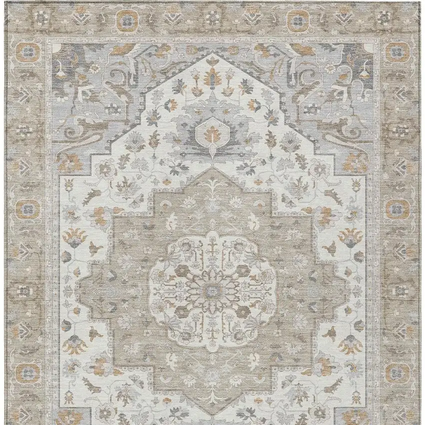 Beige And Copper Oriental Washable Indoor Outdoor Area Rug Photo 6