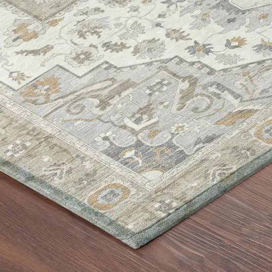 Beige And Copper Oriental Washable Indoor Outdoor Area Rug Photo 7