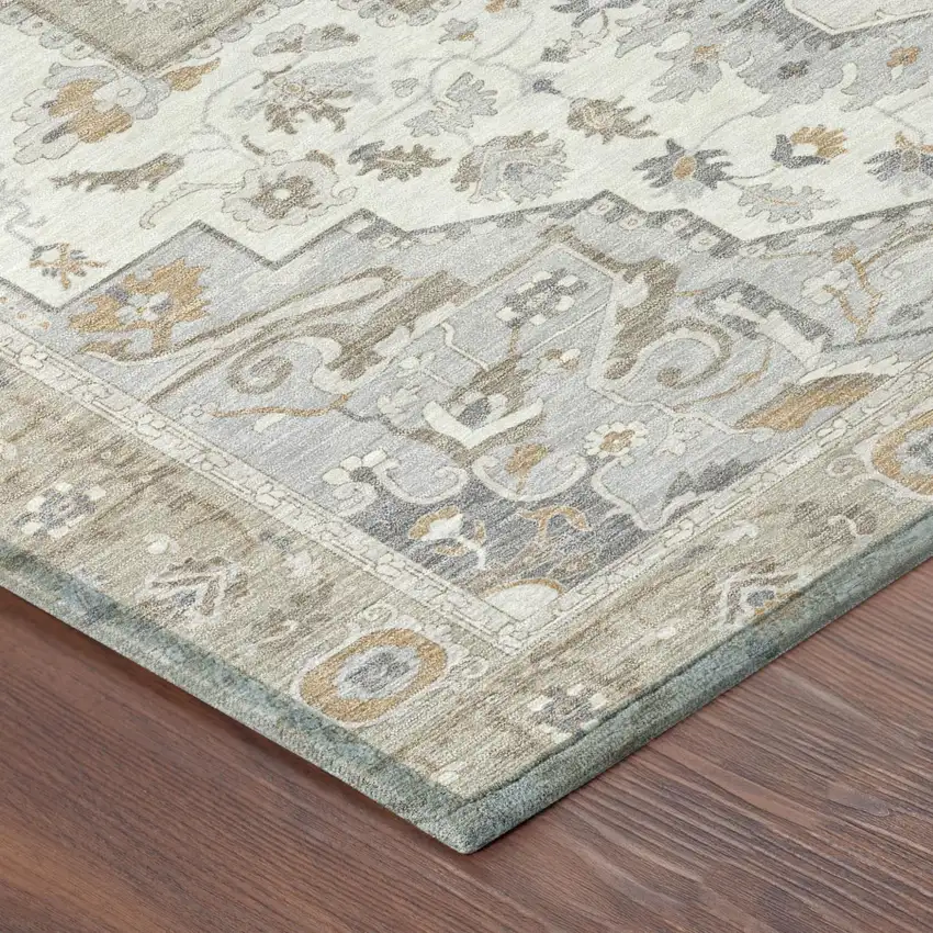 Beige And Copper Oriental Washable Indoor Outdoor Area Rug Photo 7