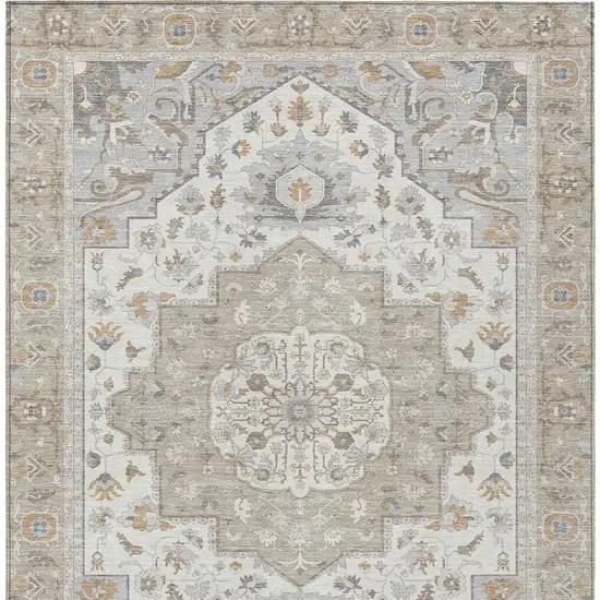 Beige And Copper Oriental Washable Indoor Outdoor Area Rug Photo 3