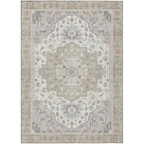 Beige And Copper Oriental Washable Indoor Outdoor Area Rug Photo 2
