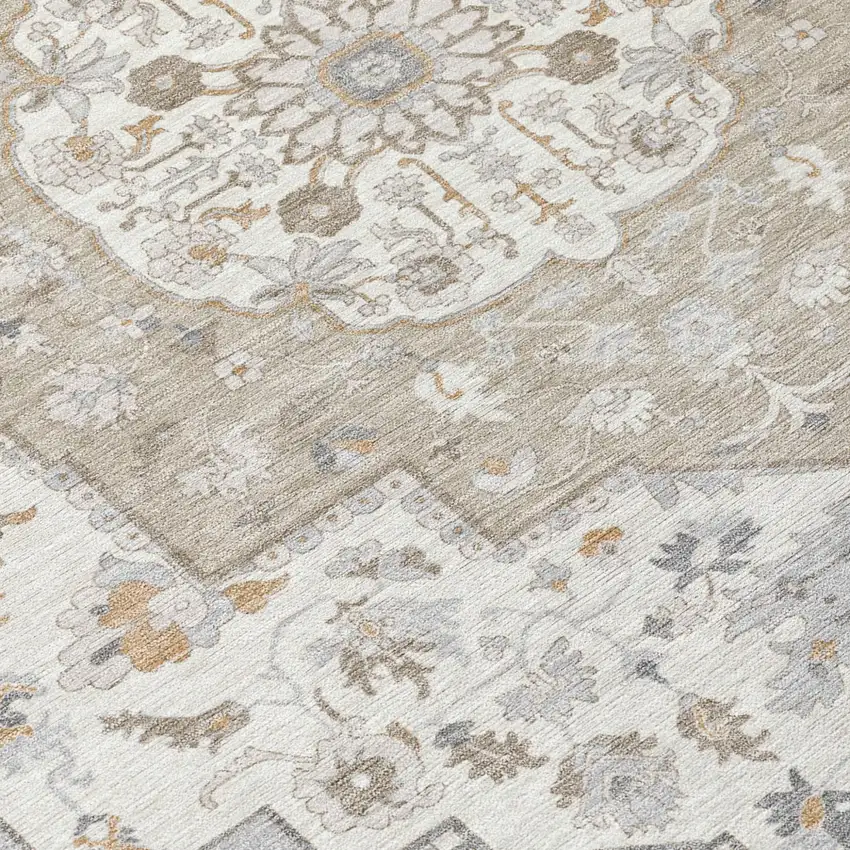Beige And Copper Oriental Washable Indoor Outdoor Area Rug Photo 8