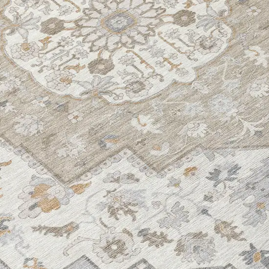 Beige And Copper Oriental Washable Indoor Outdoor Area Rug Photo 8