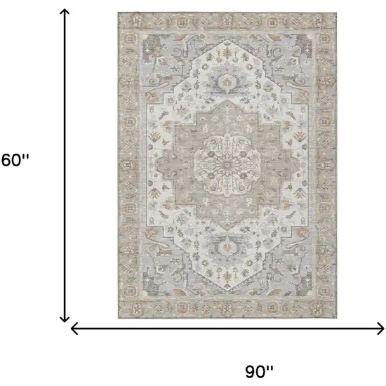 Beige And Copper Oriental Washable Indoor Outdoor Area Rug Photo 9