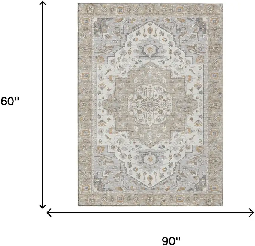 Beige And Copper Oriental Washable Indoor Outdoor Area Rug Photo 9