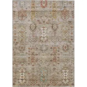 Photo of Beige And Copper Tribal Washable Indoor Outdoor Area Rug