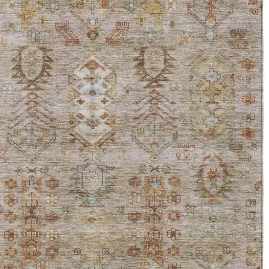 Beige And Copper Tribal Washable Indoor Outdoor Area Rug Photo 3