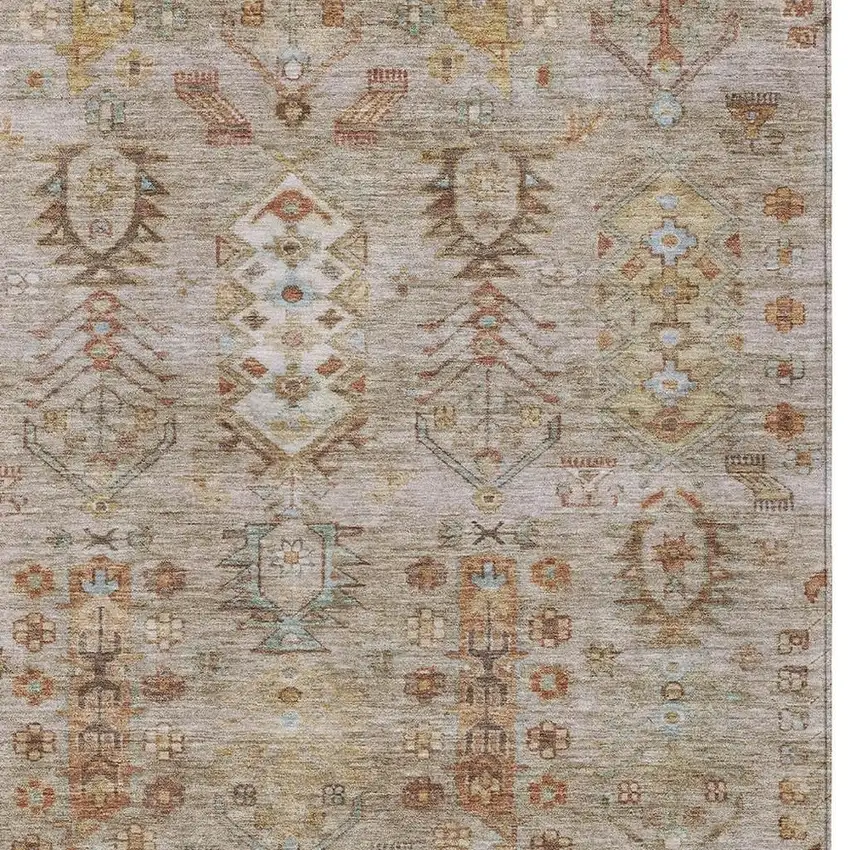 Beige And Copper Tribal Washable Indoor Outdoor Area Rug Photo 3