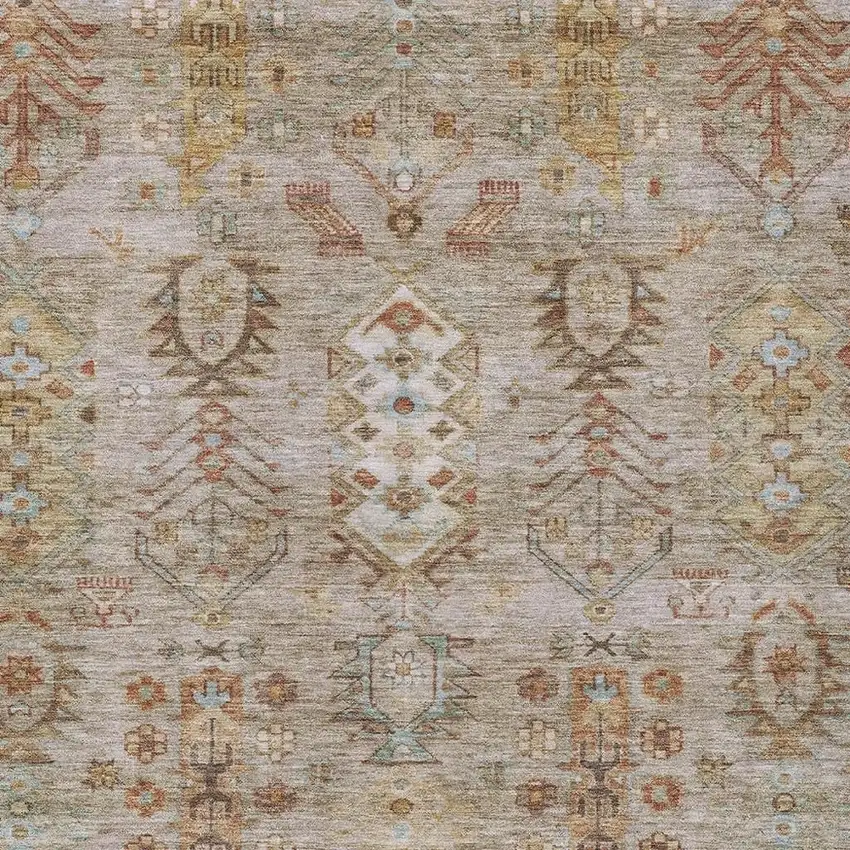 Beige And Copper Tribal Washable Indoor Outdoor Area Rug Photo 3