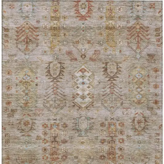 Beige And Copper Tribal Washable Indoor Outdoor Area Rug Photo 4