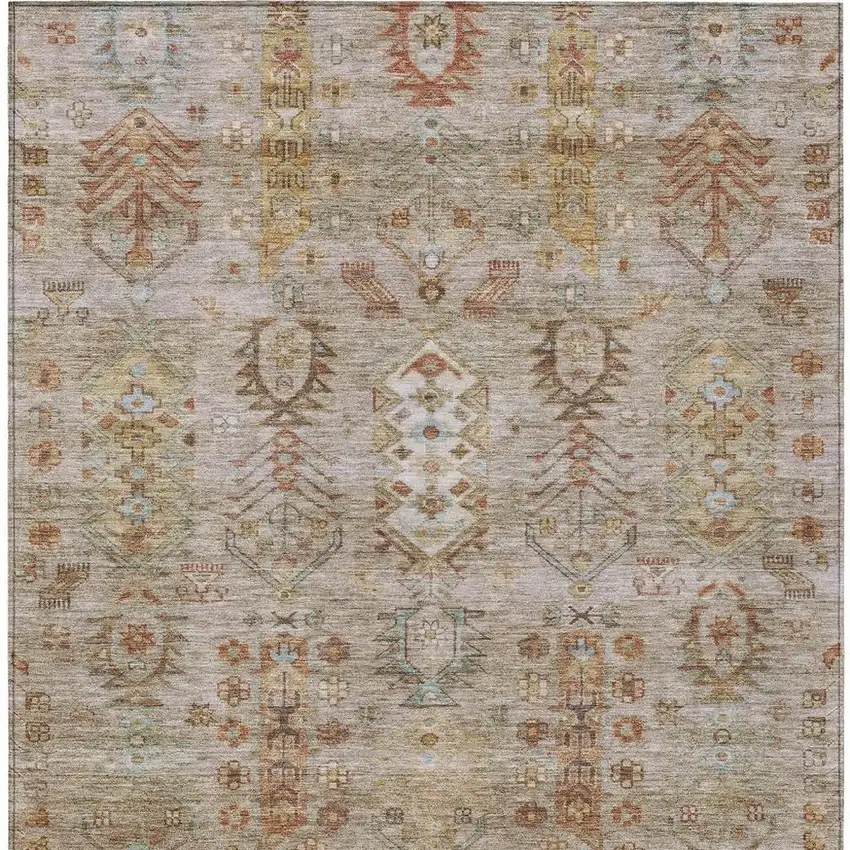 Beige And Copper Tribal Washable Indoor Outdoor Area Rug Photo 4