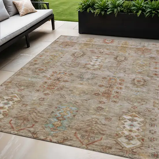Beige And Copper Tribal Washable Indoor Outdoor Area Rug Photo 2