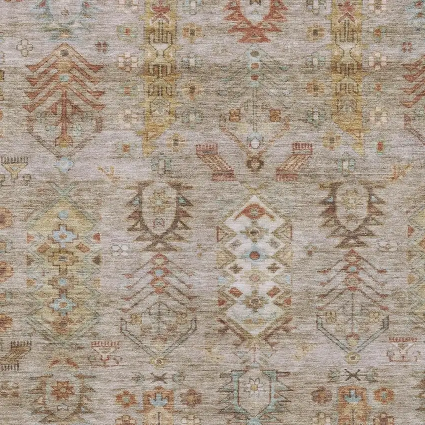 Beige And Copper Tribal Washable Indoor Outdoor Area Rug Photo 4