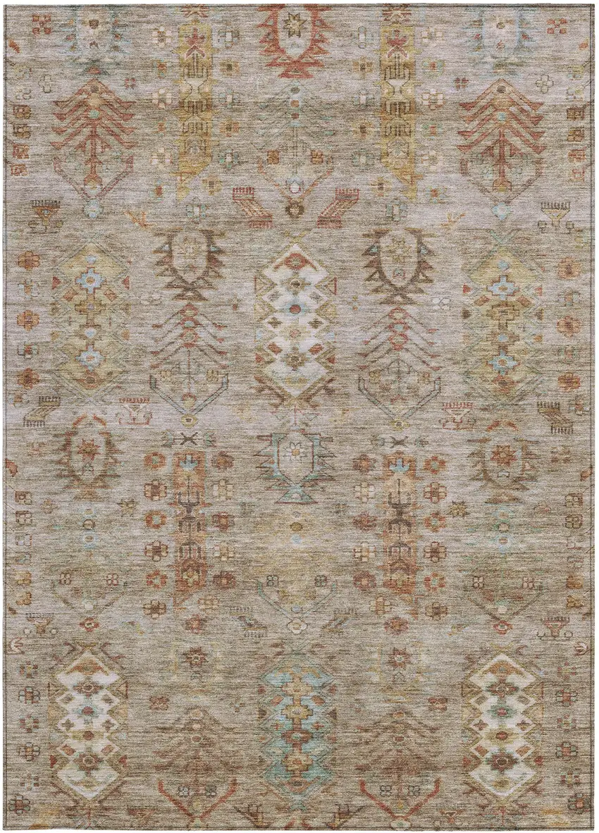Beige And Copper Tribal Washable Indoor Outdoor Area Rug Photo 3