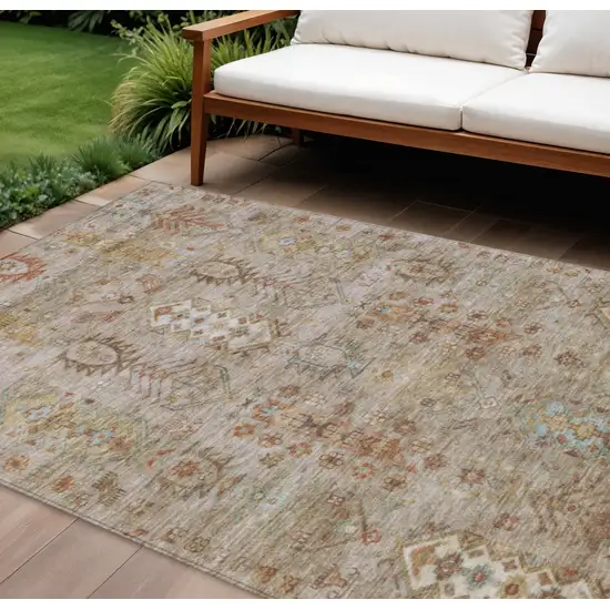 Beige And Copper Tribal Washable Indoor Outdoor Area Rug Photo 2
