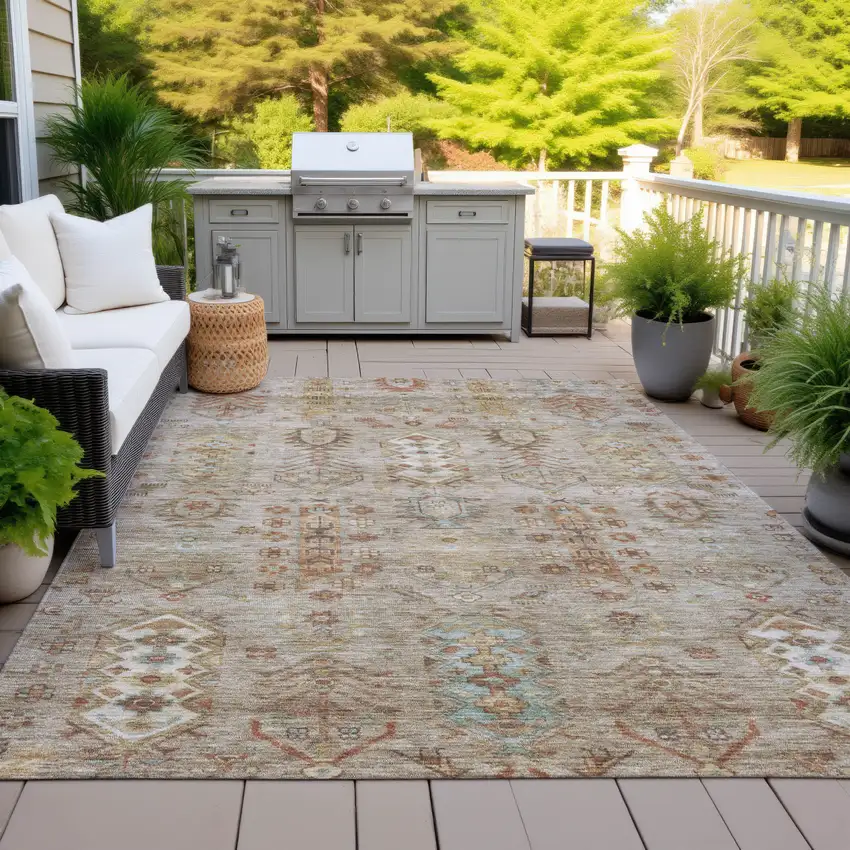 Beige And Copper Tribal Washable Indoor Outdoor Area Rug Photo 5