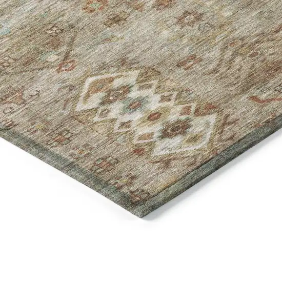 Beige And Copper Tribal Washable Indoor Outdoor Area Rug Photo 6