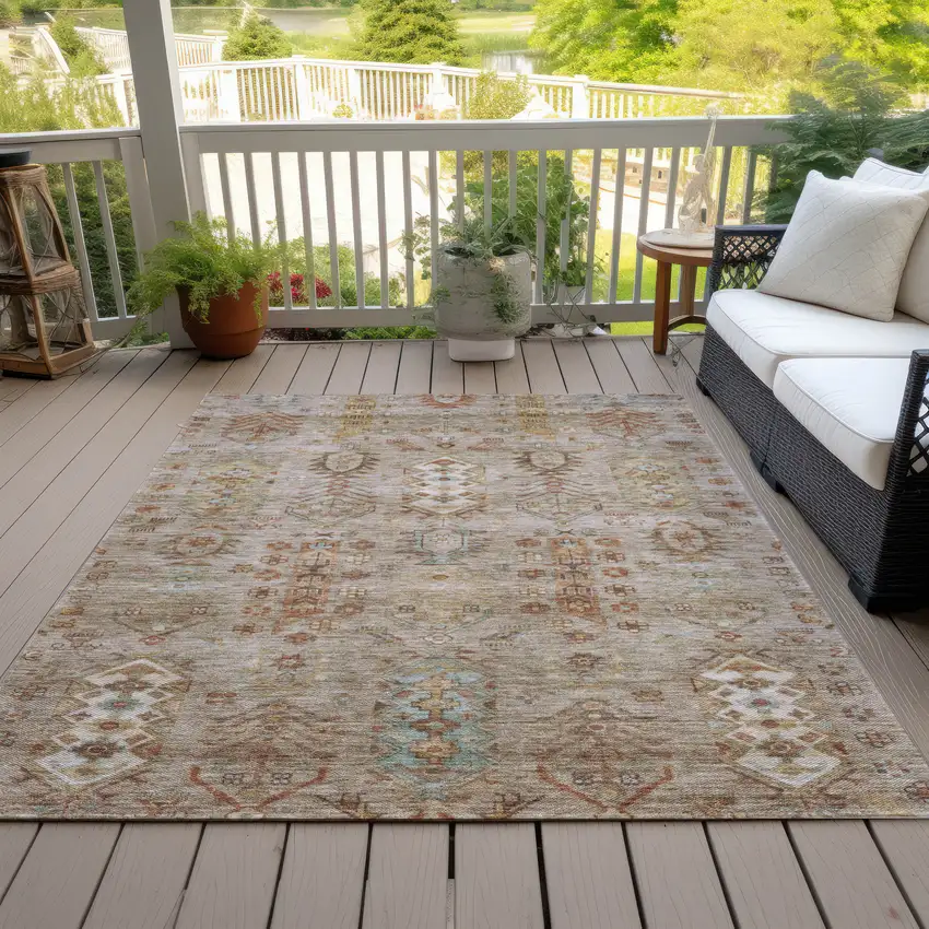 Beige And Copper Tribal Washable Indoor Outdoor Area Rug Photo 8