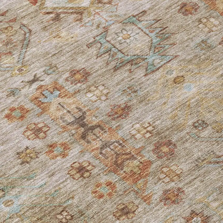 Beige And Copper Tribal Washable Indoor Outdoor Area Rug Photo 9