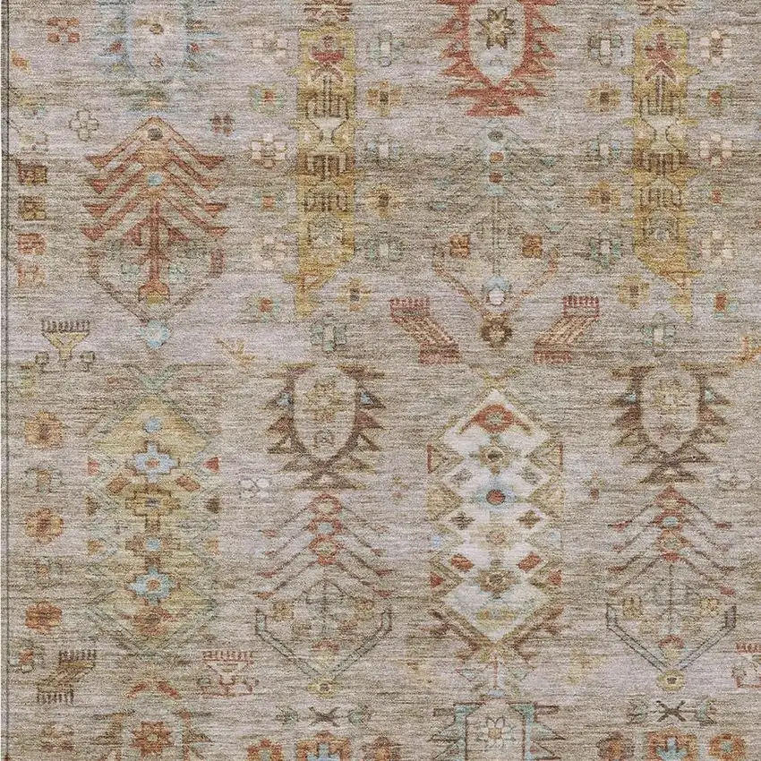 Beige And Copper Tribal Washable Indoor Outdoor Area Rug Photo 7