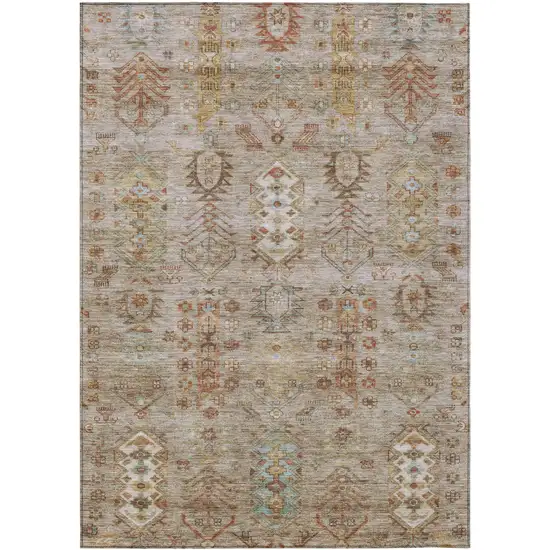 Beige And Copper Tribal Washable Indoor Outdoor Area Rug Photo 1