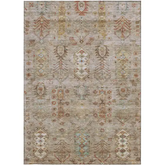 Beige And Copper Tribal Washable Indoor Outdoor Area Rug Photo 3