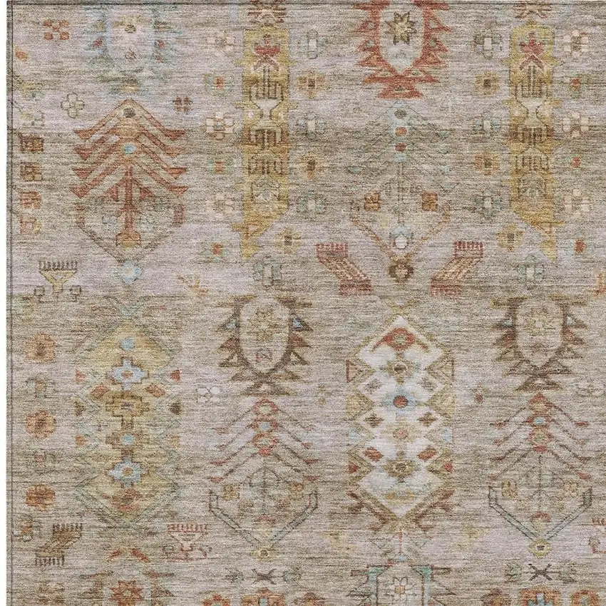 Beige And Copper Tribal Washable Indoor Outdoor Area Rug Photo 4