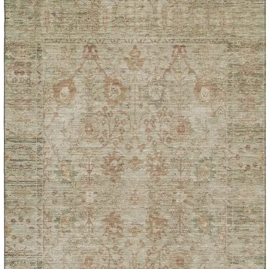 Beige And Coral Oriental Washable Area Rug With UV Protection Photo 2